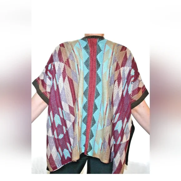 Eddie Bauer knit Pancho Chevron brown one size S M L cardigan - Picture 7 of 11